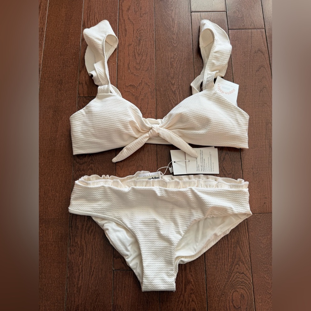 Dippin Daisy’s bikini two piece swimsuit bathing suit white cream wedding bride